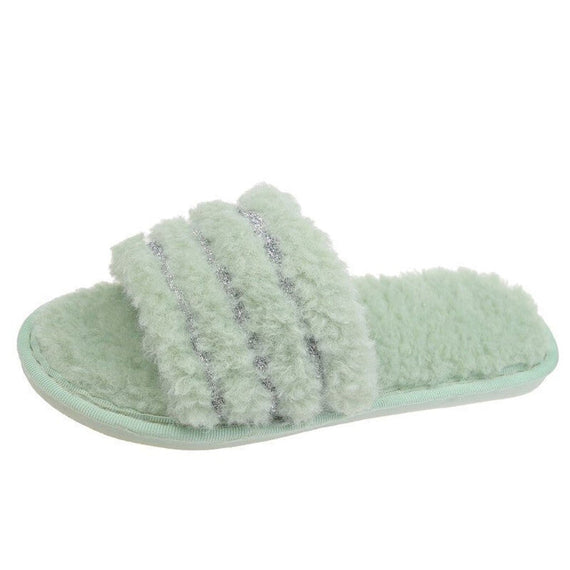 Furry Plush Home Slipper - Green
