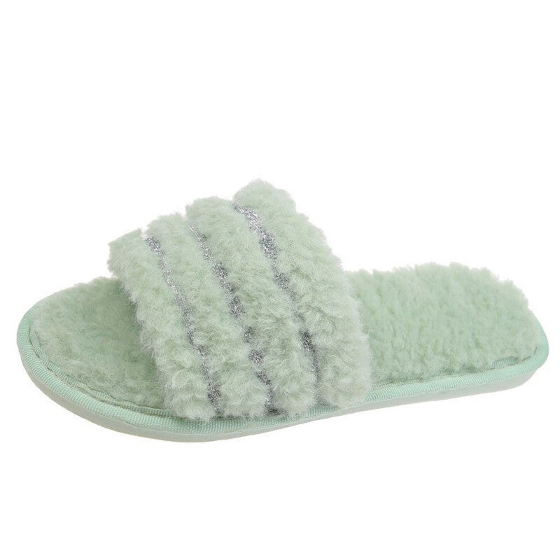 Furry Plush Home Slipper - Green