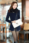 New Fashion Women Coat Zipper Pockets Faux Fur Collar Warm Slim Long Overcoat Outerwear Dark Blue