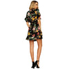 New Spring Women Floral Mini Dress V Neck Flare Sleeve Elastic Waist Casual A-Lined Dress Black