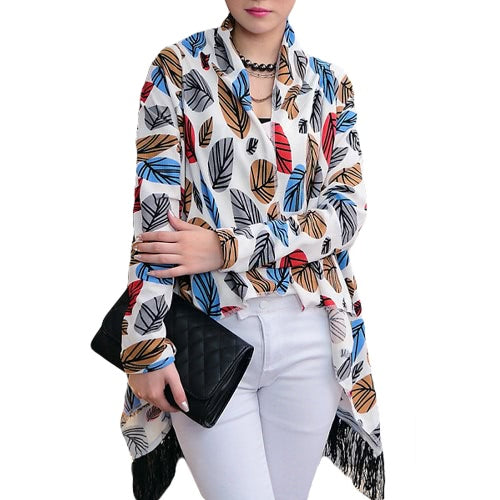جديد أزياء المرأة رقيقة سترة طباعة جبهة مفتوحة شرابة مهدب طويلة الأكمام رقيقة معطف الرأس ملابس خارجية
