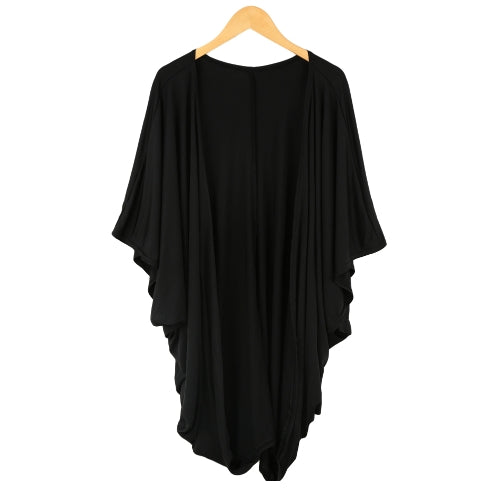 ملابس جديدة للنساء الخارجية المفتوحة الأمامية Batwing 3/4 Sleeves Street Style Long Cardigan Coard Coard Blue/Black