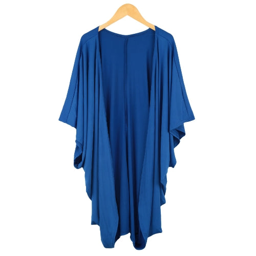 ملابس جديدة للنساء الخارجية المفتوحة الأمامية Batwing 3/4 Sleeves Street Style Long Cardigan Coard Coard Blue/Black