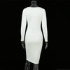 Sexy Women Plunge V Neck Criss Cross Strap Design Long Sleeve Bodycon Midi Dress