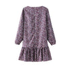 Floral Print Long Sleeve Self-Tie Ruffle Hem Casual Dress