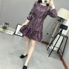 Floral Print Long Sleeve Self-Tie Ruffle Hem Casual Dress