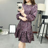 Floral Print Long Sleeve Self-Tie Ruffle Hem Casual Dress