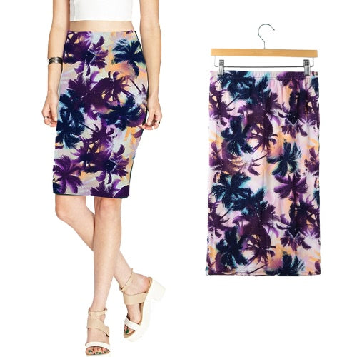 أزياء جديدة للنساء Midi تنورة الأزهار طباعة مرنة الخصر الأنيقة خمر خمر تنورة غمد bodycon