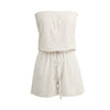 New Sexy Women Jumpsuit Elastic Slash Neck Backless Self-tie Waist Wide Leg Casual Playsuit Beige