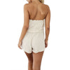 New Sexy Women Jumpsuit Elastic Slash Neck Backless Self-tie Waist Wide Leg Casual Playsuit Beige