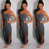 New Fashion Women Jumpsuit Spaghetti Strap Drawstring Waist Side Split Solid Playsuit Rompers Light Grey/Grey