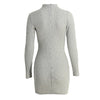 New Sexy Women Bodycon Dress Choker V Neck Long Sleeve Solid Ribbed Warm Mini Dress Party Clubwear Black/Grey