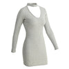 New Sexy Women Bodycon Dress Choker V Neck Long Sleeve Solid Ribbed Warm Mini Dress Party Clubwear Black/Grey