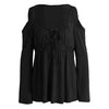 New Fashion Women Blouse Cold Shoulder Lace-Up V Neck Long Sleeve Solid Color Casual Shirt T-Shirt Tops