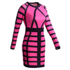 Sexy Women Mini Bodycon Dress Color Block Stripe O Neck Long Sleeves Clubwear Party Evening Dress Rose/Yellow