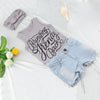 Fashion Kids Baby Girls Three-Piece Set Outfits Print Crew Neck Sleeveless Headband T-Shirt Jeans Pants Grey