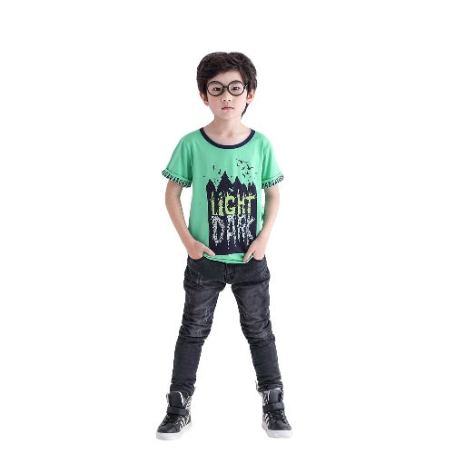Kids Boys's T-Shirt Letter Graphic Print O-Neck Rolled Sleeves Cotton Pullover Tees Top