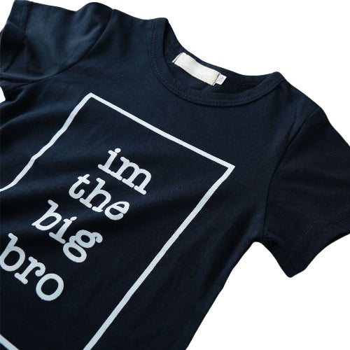 New Boys Kids T-Shirt Top Letter Print O-te-juck Short Sweeve Pullover Cute Disual Kids Shirt Dark Blue