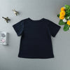 New Boys Kids T-Shirt Top Letter Print O-te-juck Short Sweeve Pullover Cute Disual Kids Shirt Dark Blue