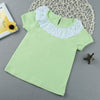 Sweet Cute Kids Baby Girl Cotton T-Shirt Peter Pan Collar Solid Color Short Sleeves Casual Tee Tops