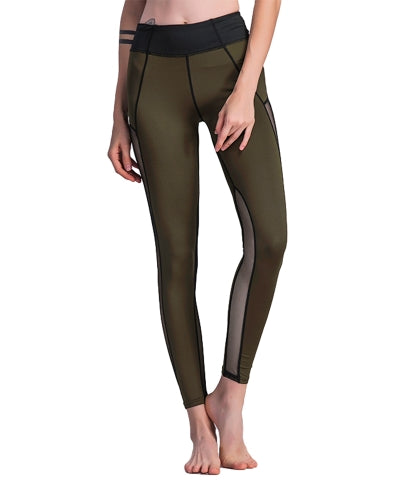 مثير المرأة الرياضة طماق شبكة إدراج الربط عالية الخصر نحيل عادية رياضة اليوغا السراويل الأخضر الداكن 