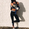 Women Sport Leggings Colorful Contrast Stripes Print High Waist Skinny Leg Casual Running Yoga Pants Black
