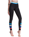 Women Sport Leggings Colorful Contrast Stripes Print High Waist Skinny Leg Casual Running Yoga Pants Black