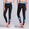 Women Sport Leggings Colorful Contrast Stripes Print High Waist Skinny Leg Casual Running Yoga Pants Black