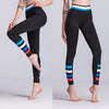 Women Sport Leggings Colorful Contrast Stripes Print High Waist Skinny Leg Casual Running Yoga Pants Black