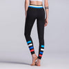 Women Sport Leggings Colorful Contrast Stripes Print High Waist Skinny Leg Casual Running Yoga Pants Black