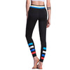 Women Sport Leggings Colorful Contrast Stripes Print High Waist Skinny Leg Casual Running Yoga Pants Black