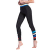Women Sport Leggings Colorful Contrast Stripes Print High Waist Skinny Leg Casual Running Yoga Pants Black