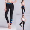 Women Sport Leggings Colorful Contrast Stripes Print High Waist Skinny Leg Casual Running Yoga Pants Black