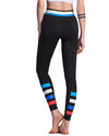 Women Sport Leggings Colorful Contrast Stripes Print High Waist Skinny Leg Casual Running Yoga Pants Black