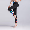 Women Sport Leggings Colorful Contrast Stripes Print High Waist Skinny Leg Casual Running Yoga Pants Black