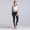 Women Sport Leggings Colorful Contrast Stripes Print High Waist Skinny Leg Casual Running Yoga Pants Black