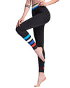 Women Sport Leggings Colorful Contrast Stripes Print High Waist Skinny Leg Casual Running Yoga Pants Black