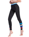 Women Sport Leggings Colorful Contrast Stripes Print High Waist Skinny Leg Casual Running Yoga Pants Black
