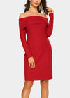 New Elegant Women Bodycon Mini Dress Overlay Slash Neck Long Sleeve Solid Color Party Dress Burgundy/Royal Blue