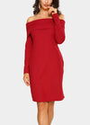 New Elegant Women Bodycon Mini Dress Overlay Slash Neck Long Sleeve Solid Color Party Dress Burgundy/Royal Blue