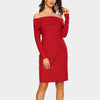 New Elegant Women Bodycon Mini Dress Overlay Slash Neck Long Sleeve Solid Color Party Dress Burgundy/Royal Blue