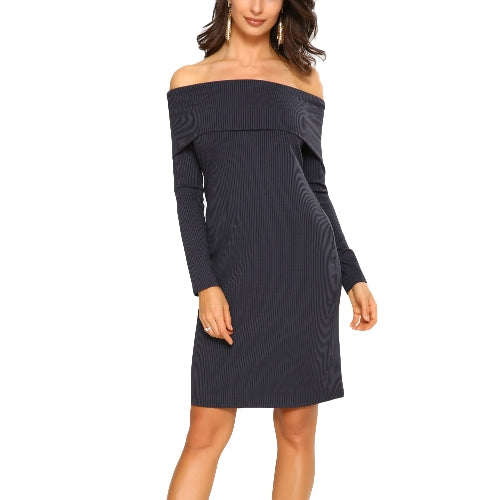 New Elegant Women Bodycon Mini Dress Overlay Slash Neck Long Sleeve Solid Color Party Dress Burgundy/Royal Blue