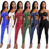 نساء مثير من قطعتين مجموعة من محصول محصول أعلى ضمادة ضمادة Bodycon طويلة السراويل Slid Slim Party Suits