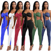 نساء مثير من قطعتين مجموعة من محصول محصول أعلى ضمادة ضمادة Bodycon طويلة السراويل Slid Slim Party Suits