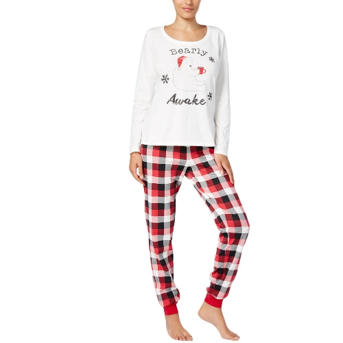 نساء جديدتين من قطعتين مجموعة بيجاما عيد الميلاد سمين ساولير أو رقبة طويلة الأكمام الطويلة منزل غير رسمي قمم السراويل البيضاء