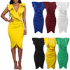 Sexy Women Midi Dress Ruffled Deep V Neck Sleeveless Asymmetric Solid Slim Bodycon Ruched Dress