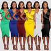 Sexy Women Midi Dress Ruffled Deep V Neck Sleeveless Asymmetric Solid Slim Bodycon Ruched Dress