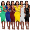 Sexy Women Midi Dress Ruffled Deep V Neck Sleeveless Asymmetric Solid Slim Bodycon Ruched Dress