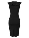 Sexy Women Midi Dress Ruffled Deep V Neck Sleeveless Asymmetric Solid Slim Bodycon Ruched Dress