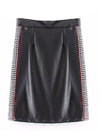 Fashion Women PU Leather Skirts Houndstooth Side Fleece Sheath Pencil Skirt